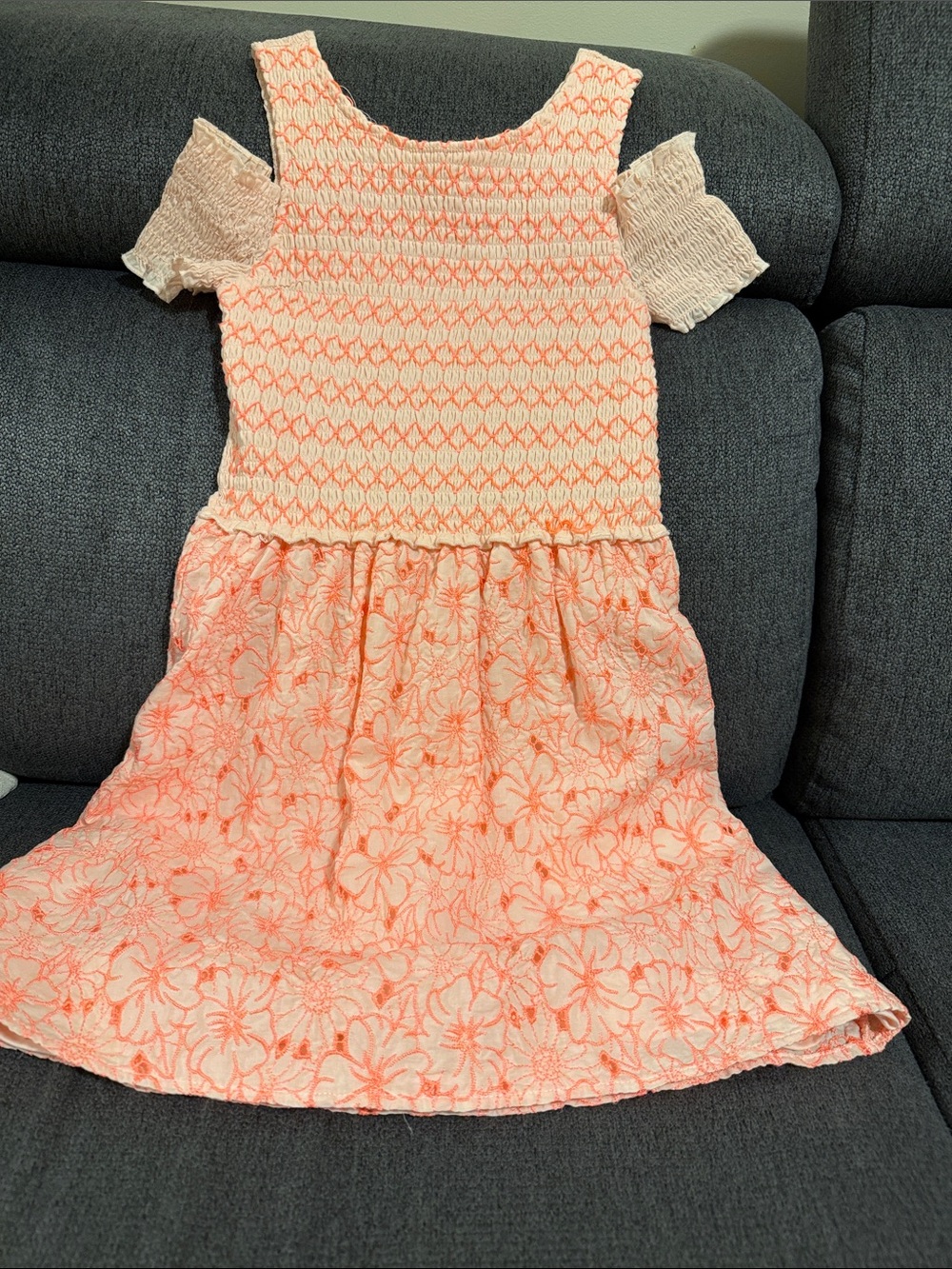 Epic Threads Peach Floral Cold-Shoulder Dress embroidered